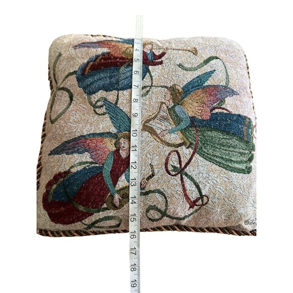 Vintage Decorative Tapestry Pillow Angels Playing Musical Instruments.17" X 17" - Picture 3 of 6